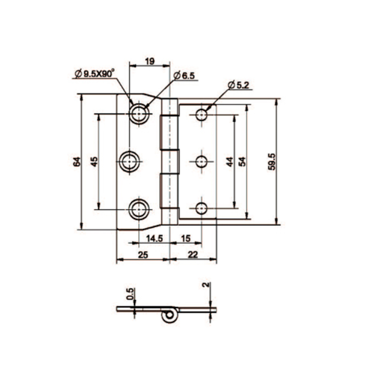 ফ্ল্যাট মাউন্ট স্টেইনলেস স্টীল কবজা-B2221-4